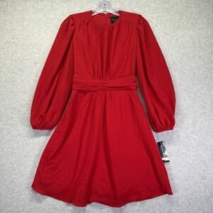Donna Morgan Dress Womens 0 Red Long Sleeve Fit Flare Mini Party Cocktail